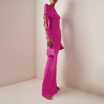 China Bow Hollowed out Long Sleeved Backless Slit Long Dress for sale