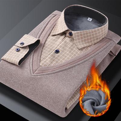 Chine T-shirt d'automne et d'hiver Fake deux pièces plus velours épaississement Hommes & prime; S Casual Lapel Tricoté Sweater Père d'âge moyen et plus âgé & prime; S vêtements à vendre