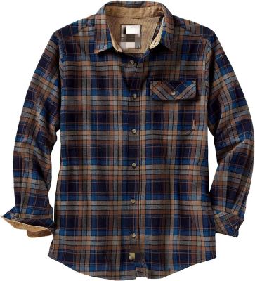 Chine Hommes & prime; S Tout en coton chemise de flanelle, Manche longue Casual bouton vers le haut chemise à carreaux, chemises extérieures douces brossées à vendre