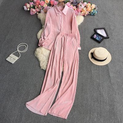 China Womens Blouse Shirt Casual Suit Wide Leg Pants Two-Piece Set Suit for sale