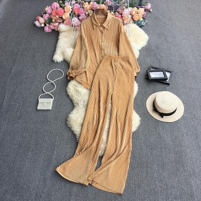 China Women′ S Loose Large Size Casual Printed Shirt Top Wide Leg Pants Two Piece Set Suit Drop Shipping Hot Sell for sale