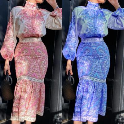 China Printed Top MID-Length Bag Arm Half Skirt Suit Female Set for sale