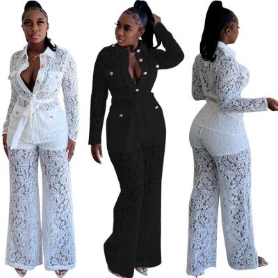 Chine Femmes & prime;s automne mode crochet lapel pantalon à manches longues ensemble haut et pantalon à vendre