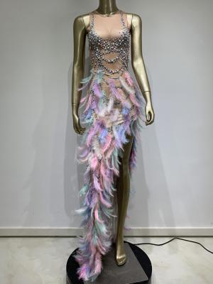 China Rhinester Feather Slit Dress Stage Performance Clothes Ds Show Theatrical Costume for sale