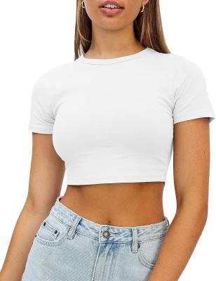 China Sommer T-Shirts mit kurzem Ärmeln Y2K Top für Frauen Solid Slim Fitted T-Shirt zu verkaufen