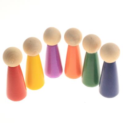 China Europe Diy People 6 Pcs Handwork Natural Wood Wooden Peg Dolls for sale