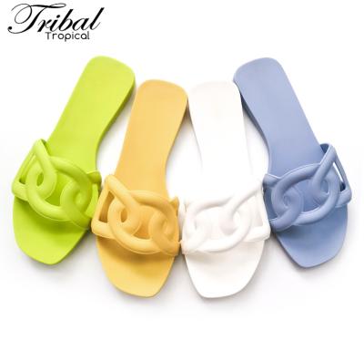 China Custom Shoes Aloha Sandal Ladies Flat Slippers Logo PVC Anti-Smell One Tong Jelly Slides for Stocks for sale