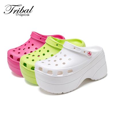 China Fashion Trend Design Clog Eva High Thick Sole Heel Sandal New Women Gardening Platform Clogs Shoes White Slides for sale