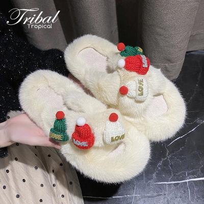 China Custom Made Fashion Trend Women's Indoor Outdoor Fluffy Ladies Soft Fuzzy Rabbit Fur Fur Slide Slippers For Women Stocks for sale