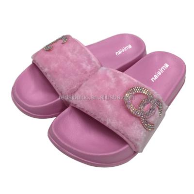 China New Hot Sale Anti-Smell Plush Fur Slides For Women Fur Flats Shoes Indoor Sandal for sale