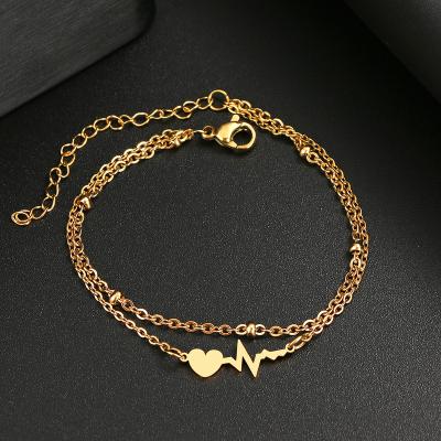 China Heartbeat Lead Free Nickel Free Lightning Bracelets Stainless Steel Fashion Style Double Layer Classic Bangle For Women Fashion Fine Jewelry for sale