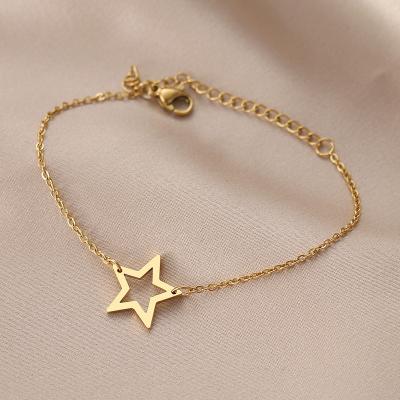 China Stainless Steel Lead Free Nickel Free Bangles Simple Hollow Star Chain Charm Bracelet For Women Jewelry Party Wedding Friends Best Gifts for sale