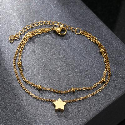 China Gold Color Fashion Charm Pendant Bracelet Stainless Steel Multilayer Star Bead Bracelets Lead Free Nickel Free Chain For Women Jewelry Party Gifts for sale