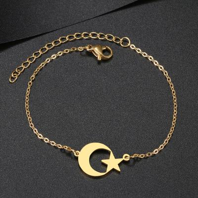 China Lead Free Stainless Steel Bangles Classic Nickel Free Moon Stars Kpop Fashion Charm Chain Bracelet For Women Jewelry Wedding Party Friends Gifts for sale