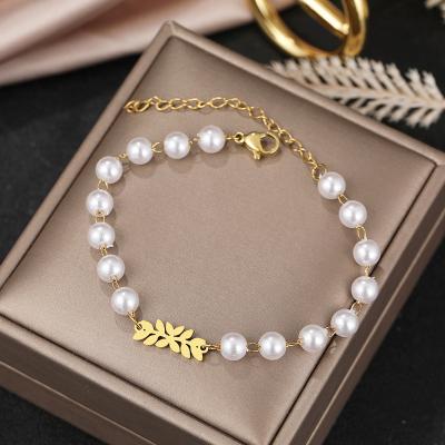 China Lead Free Nickel Free Stainless Steel Bracelets Vintage Classic Leaves Korean Fashion Pendant Delicate Bead Chain Bracelet For Women Jewelry Gifts for sale