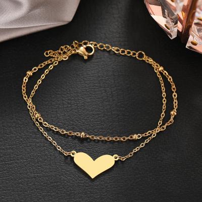 China Multilayer Stainless Steel Lead Free Nickel Free Bead Chain Heart Pendant Korea Shape Aesthetic Charm Bracelet For Women Jewelry Gifts for sale