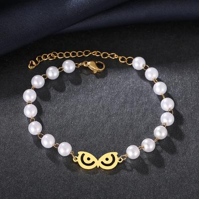 China Lead Free Owl Bastet Design Korean Fashion Stainless Steel Bracelets Nickel Free Pendant Charms Bead Chain Bracelet For Women Jewelry Girl Gifts for sale