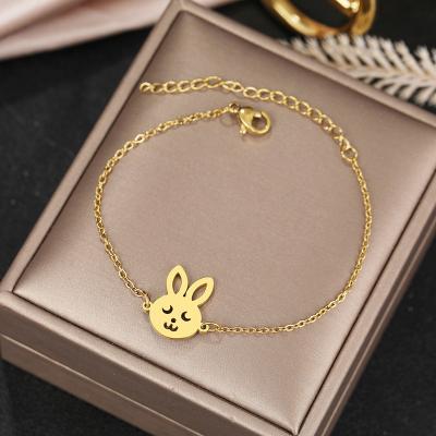 China Cute Kid Bunny Charms Pendant Chain Lovely Stainless Steel Bracelets Lead Free Nickel Free Anime Cartoon Bangles For Women Jewelry Party Gifts for sale