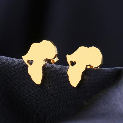 China Simple Stainless Steel Stud Earrings Fashion Style Africa Map Stud Classic Lead Free Nickel Free Stud Earrings For Women Jewelry Wedding Party 2022 for sale