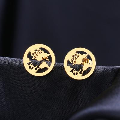 China Fashion World Map Stud Earrings Classic Lead Free Nickel Free Simple Stainless Steel Hoop Earrings For Women Jewelry Wedding Party 2022 Gifts for sale