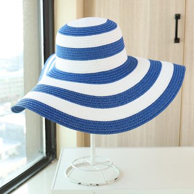 China Large Beach Straw Hat Sun Hat Sombrero De Paja Summer Wear Women Sun Hat Comfortable Black And White Stripe Travel Sun Hat for sale