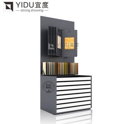 China Showroom Metal Show Rack Wooden Floor Mosaic Sliding Srt120 Quartz Stone Unite Showroom Rack Ceramic Tile Display Stand for sale