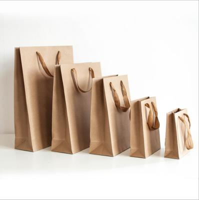 China Eco Cheap Recyclable Recycle To Take Out Food Gift Packaging Brown Craft Paper Bags With Handles for sale