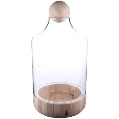 China Europe Dome Showcase Clear Glass Ball Top Wood Cloche With Base Wood Diameter 10 Inch 20 Inch Height for sale