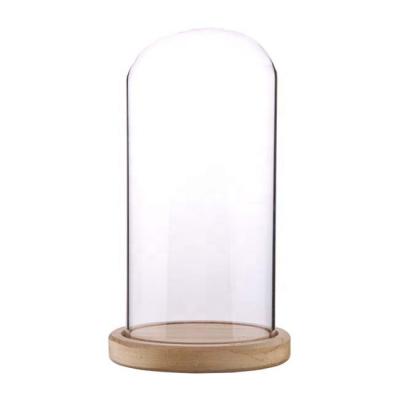 China China Clear Glass Oval Dome Showcase Cloche With Wooden Base Diameter 5 Inch 9 Inch Height for sale