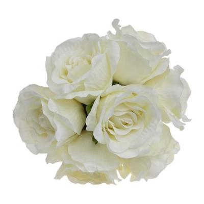 China Rose Bouquet Eco-Friendly Artificial White Rose Bundle Wedding Bouquets 7 Roses for sale