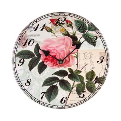 China Antique Style Round Wall Clock With Flower Design For European Home Decoration Vintage Street Shop Or Garden Wall Decor Flower for sale