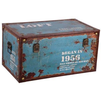 China Vintage Red Blue Wooden Chest Storage Trunk Storage Box Handmade Wooden Trunk Treasure Chest for sale