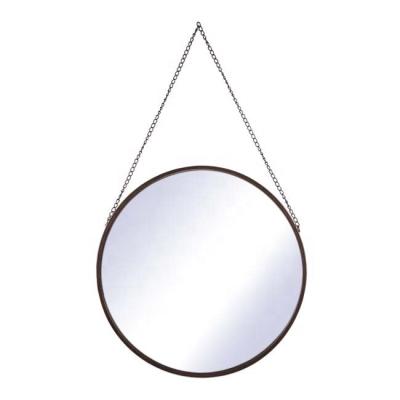 China Multi-Function Round Large Mirror Brown Makeup Wall Mounted Wall Mounted Mirror with Chain for Home Decor in Entryway Living Room Bathroom, 22 Inches for sale