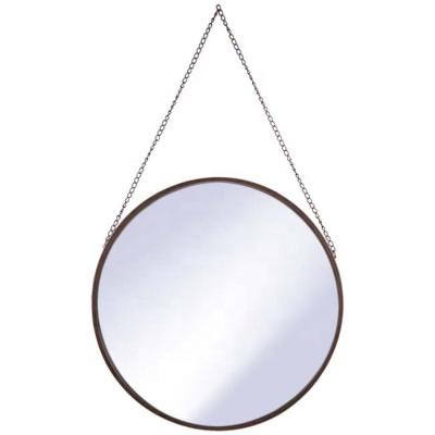 China D Cor Round Hanging Mirror Brown Large Home Wall Mounted Makeup Mirror with Chain for Home Decor in Entryway Living Room Bathroom, 18 inch for sale