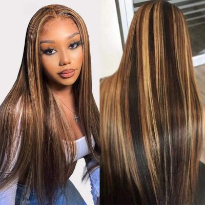 China Wholesale 13x4 13x6 Straight Brown Color Highlight Lace Front Human Hair Wig Brazilian Honey Brown Highlight Human Hair Lace Front Wigs for sale