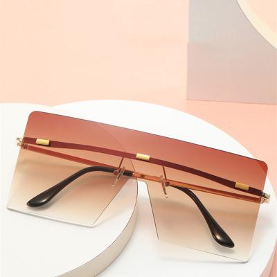 China High Quality Metal Border Oversized Frameless Hinge One Piece Sunglasses UV400 Fashion Sun Glasses Manufacturers for sale