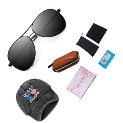 China Hot Sale High Quality 100% Cotton Printed Baseball Hat 6 In 1 Set HD UV400 Sports Polarized Sunglasses With Colorful Gift Box for sale