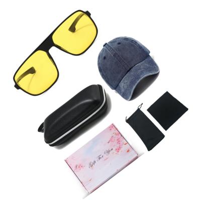 China New Arrival High Quality 100% Cotton Baseball Hat 5 In 1 Set UV400 Night Vision Sunglasses With Colorful Gift Box for sale