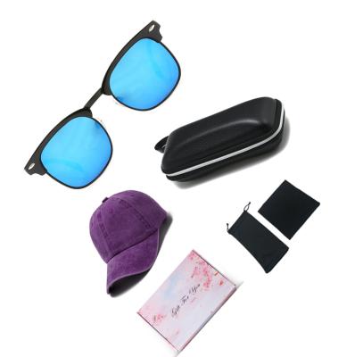 China Retro 100% Cotton High Quality Popular Baseball Hat 5 In 1 Set UV400 HD Metal Hinge Sunglasses With Colorful Gift Box for sale