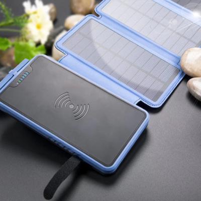 China High Power 20000 WIRELESS Foldable Solar Panel Bank 20000 mAh Powerbank Solar Wireless Charger Travel for sale