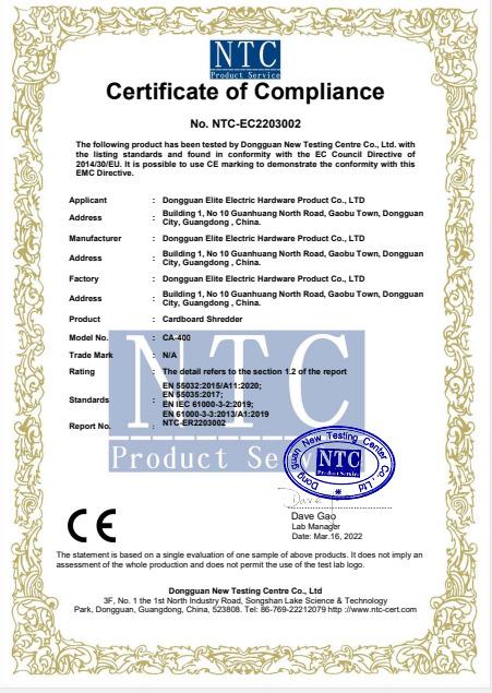 EMC - Dongguan Elite Electric Hardware Product Co., Ltd.