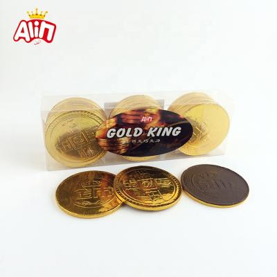 China Super Fun Gold Coin King Chocolate Snacks Toys Sweet Solid Chocolate Chip for sale