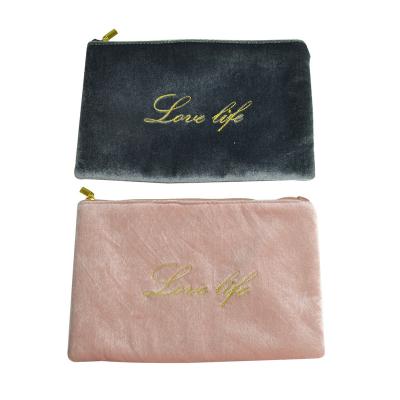 China 2021 New-designed Fashion Velvet Flat Pouch With Embroidery Travel Toiletry Bag Cosmetic Accessories for sale