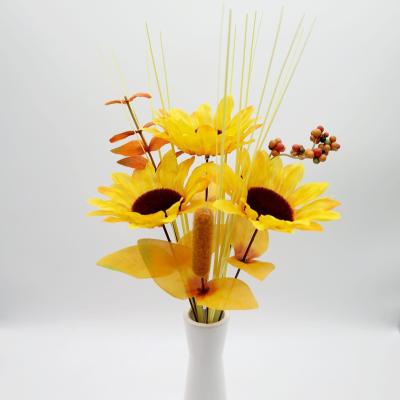 China Factory Sale Beautiful Colorful Sunflower With Berry PVC Artificial Flower For Gift for sale