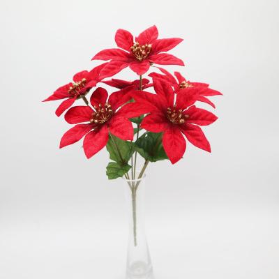 China Wholesale Christmas Lovely Colorful Decoration Flower Velvet Poinsettia Artificial For Gift for sale