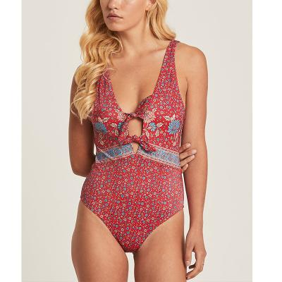 China Multicolor Hollow Out Mini Floral Print Hollow Out Anti-UV Sexy Back One Piece Swimsuit for sale