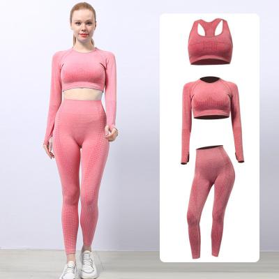 China Breathable Custom Logo Training Wear Ladies Gym Activewear 3 Pieces Yoga Seamless Set Gaiters for sale