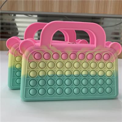 China Lady Fidget Toys Handbag Silicone Sensory Bubble Storage Bag Rectangular Push Button Popper Popper Purse for sale