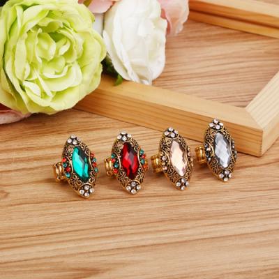 China Factory retro high quality fashionable personality many years pattern gemstone elastic ring for sale