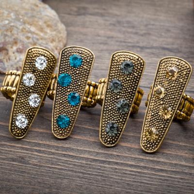 China High Quality Fashion Retro Trend Tapered Inlaid Colorful Diamonds Faceted Gemstones Stainless Steel Flower Elastic Ring for sale